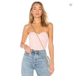 Revolve Pink Faux Suede Bodysuit NWT